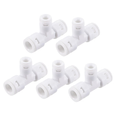 Harfington Uxcell Quick Connector 3 Way T Type 3/8"x3/8"x1/4" Push Fit Connect Fittings for RO Water Purifier, 54x35mm White 5Pcs