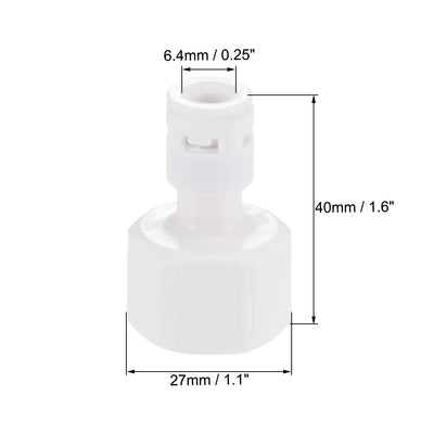 Harfington Uxcell Quick Connector G1/2 Female Thread to 1/4" Tube, Straight Connect Fittings for Water Purifier, 40mm White 5Pcs
