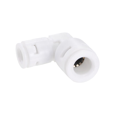 Harfington Uxcell Quick Connector L Type 1/4" to 3/8" Push Fit Elbow Connect Fittings for Water Purifier, 34x33mm White 5Pcs