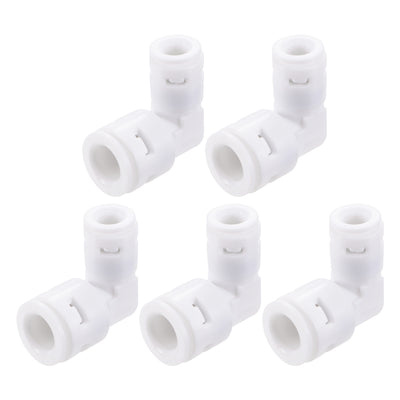 Harfington Uxcell Quick Connector L Type 1/4" to 3/8" Push Fit Elbow Connect Fittings for Water Purifier, 34x33mm White 5Pcs