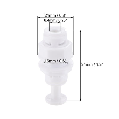 Harfington Uxcell Quick Union Bulkhead Connector 1/4" to 1/4", Straight Connect Fittings for RO Water Purifier, 34mm White 10Pcs