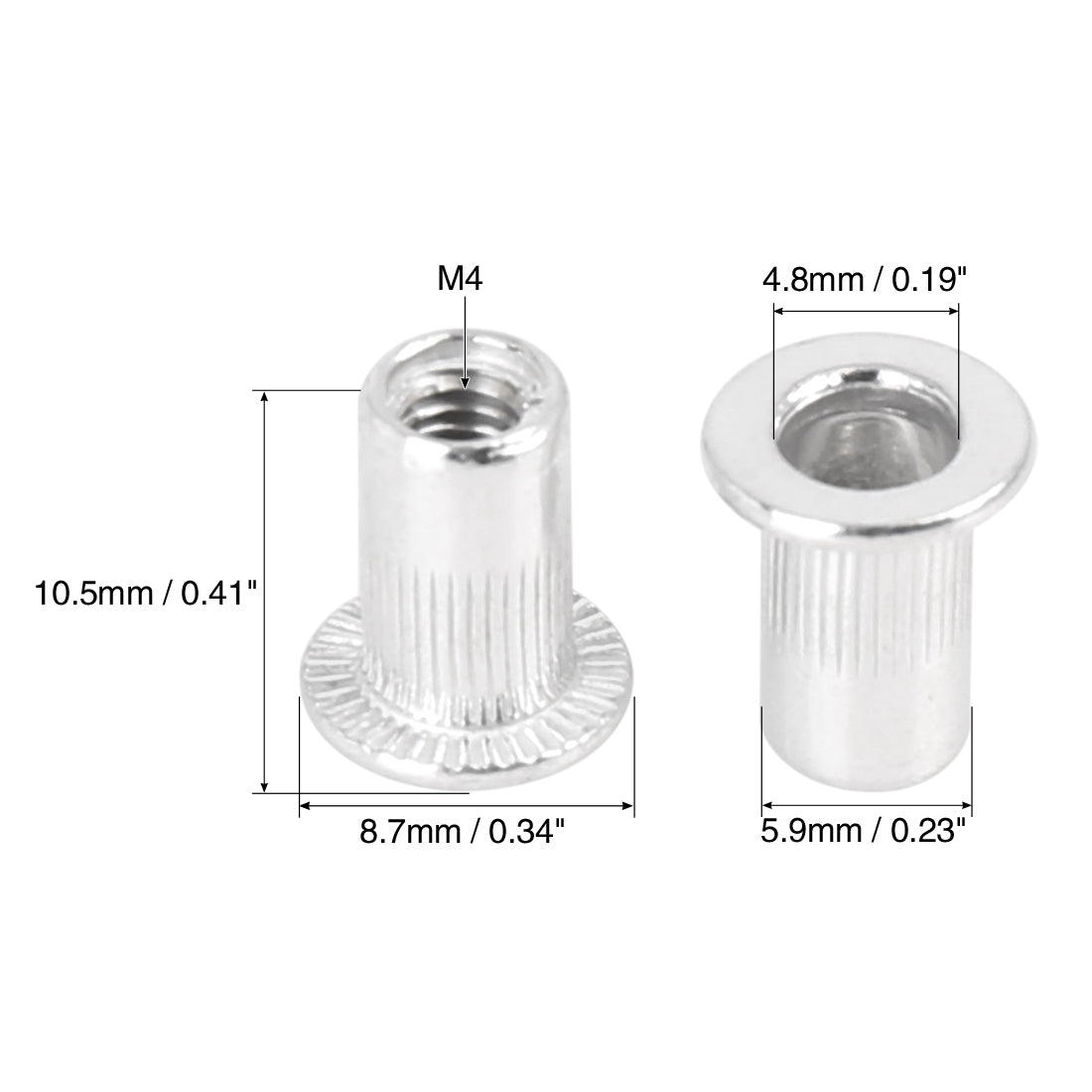 110 Pcs Silver Tone Aluminum Alloy Car Flat Head Rivet Nut Threaded ...