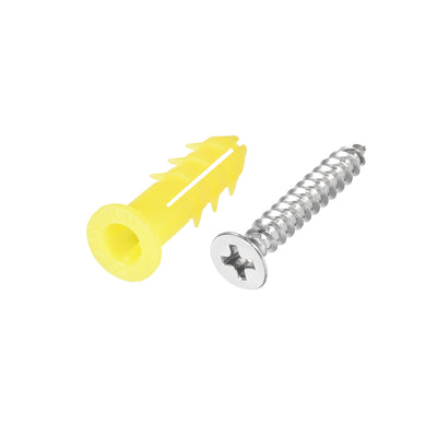 Harfington Uxcell 6x26mm Plastic Expansion Tube for Drywall with Screws, Yellow 15pcs