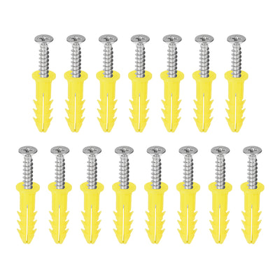Harfington Uxcell 6x26mm Plastic Expansion Tube for Drywall with Screws, Yellow 15pcs
