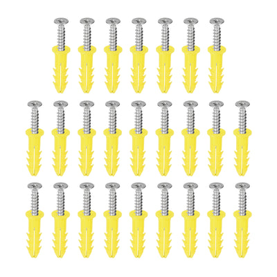 Harfington Uxcell 6x26mm Plastic Expansion Tube for Drywall with Screws, Yellow 25pcs