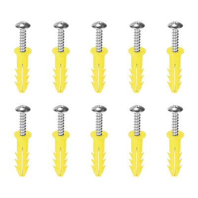 Harfington Uxcell 6 x 26mm Plastic Expansion Tube for Drywall with Screws, Yellow 75pcs