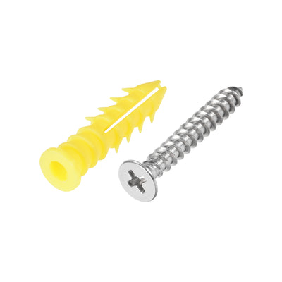 Harfington Uxcell 8x35mm Plastic Expansion Tube for Drywall with Screws, Yellow 10pcs