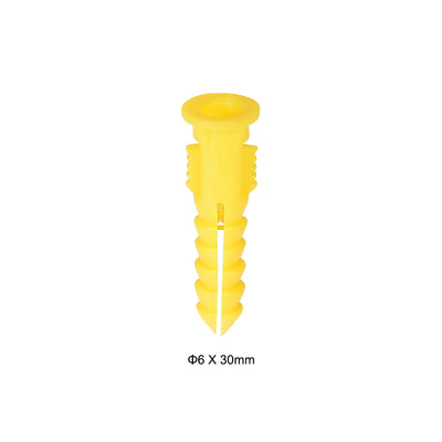 Harfington Uxcell 6mmx30mm Plastic Expansion Tube Bolts Column Frame Fixings Yellow 75pcs