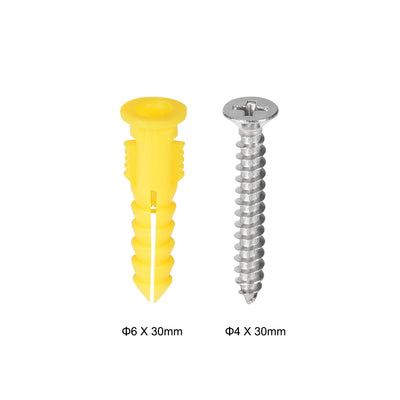 Harfington Uxcell 6x30mm Plastic Expansion Tube Pipe for Drywall with Screws Yellow 15pcs