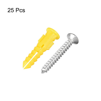 Harfington Uxcell 6x30mm Plastic Expansion Tube Pipe for Drywall with Screws Yellow 25pcs