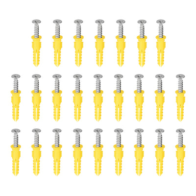 uxcell Uxcell 6x30mm Plastic Expansion Tube Pipe for Drywall with Screws Yellow 25pcs