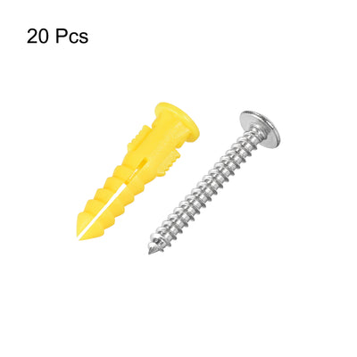 Harfington Uxcell 6x32mm Plastic Expansion Tube Pipe for Drywall with Screws Yellow 20pcs