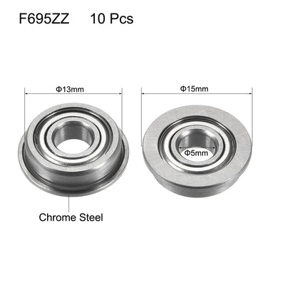 Harfington Uxcell Flange Ball Bearing Double Shielded Chrome Steel Bearing