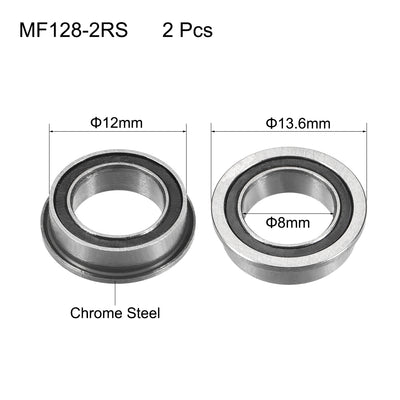 Harfington Uxcell MF128-2RS Flange Ball Bearing 8x12x3.5mm Sealed Chrome Steel Bearings 2pcs