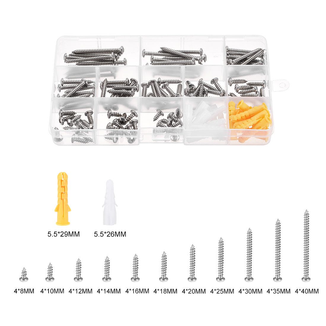 uxcell Uxcell Plastic Expansion Tube Screw Assortment Kit for Drywall White Yellow 130pcs