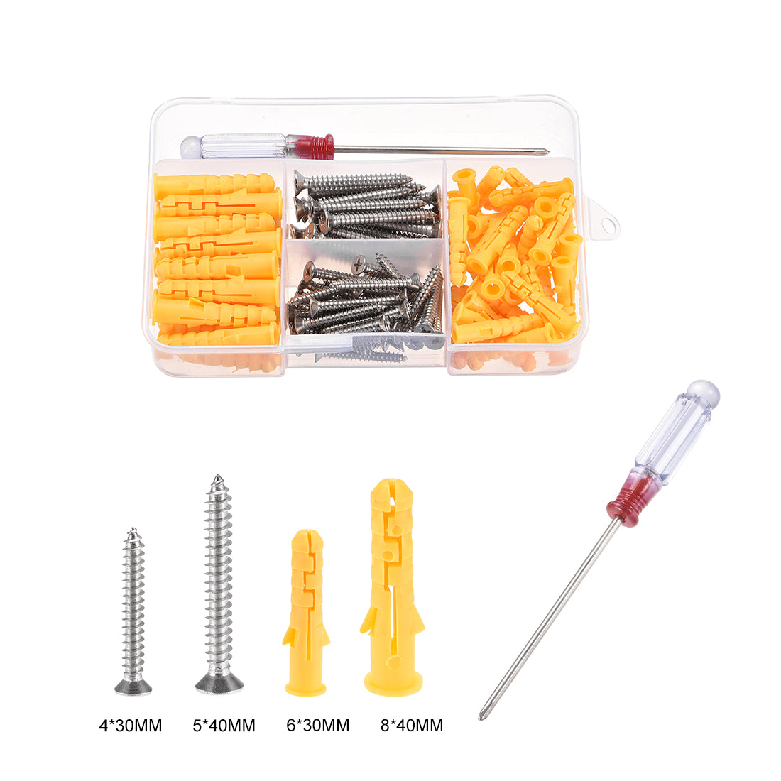 uxcell Uxcell Plastic Expansion Tube Screw Assortment Kit for Drywall Yellow 100pcs