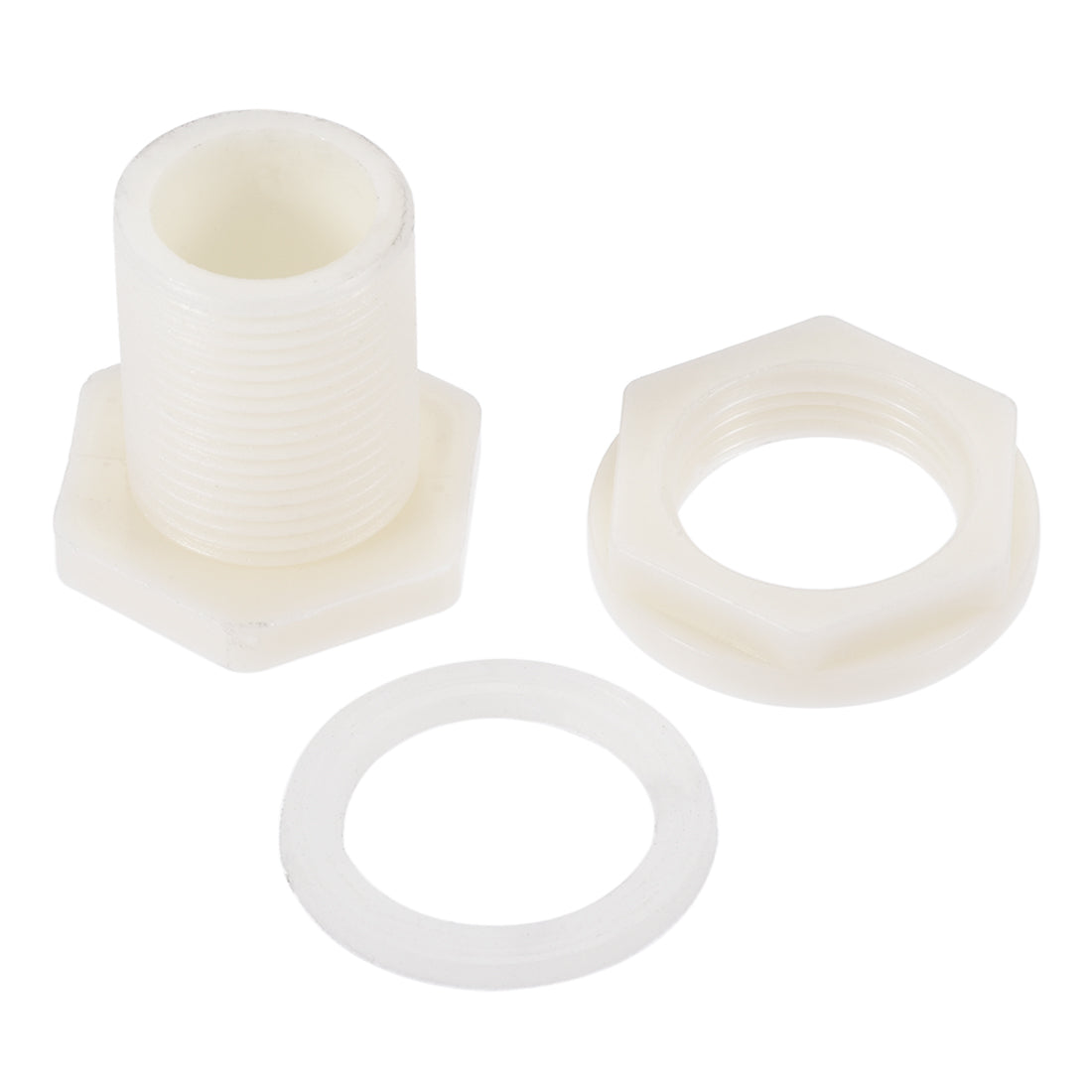 Uxcell Uxcell Bulkhead Fitting, G3/4 Male, Tube Adaptor Pipe Fitting with Silicone Gasket, for Water Tanks, ABS Plastic, White