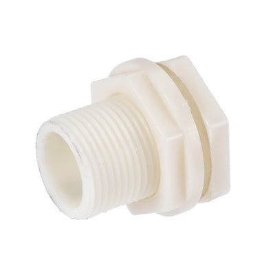 Harfington Uxcell Bulkhead Fitting, G3/4 Male, Tube Adaptor Pipe Fitting with Silicone Gasket, for Water Tanks, ABS Plastic, White