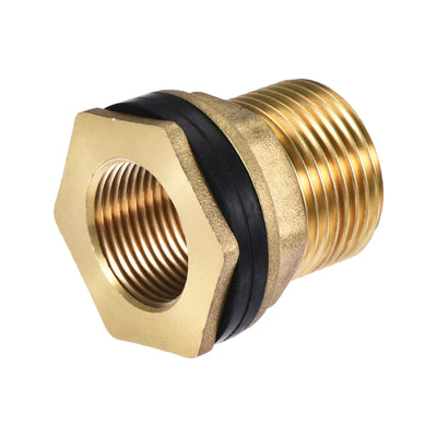 Harfington Uxcell Bulkhead Fitting, BSPT3/8 Female G1/2 Male, Tube Adaptor Pipe Fitting with Silicone Gaskets, for Water Tanks, Brass