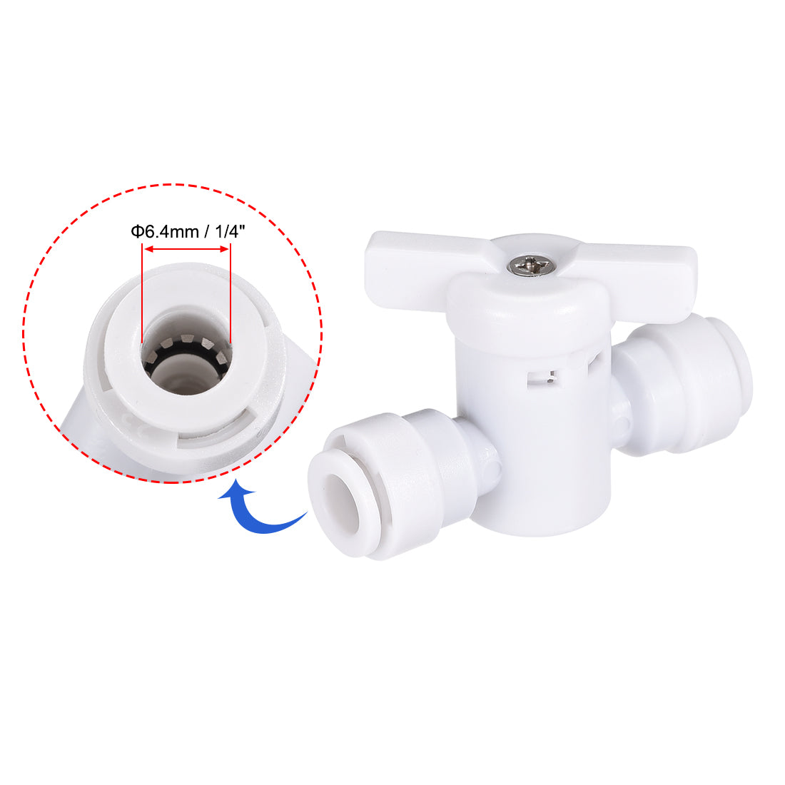 uxcell Uxcell Ball Valve Quick Connect Fitting, 1/4" Tube Outer Diameter, for Water Purifiers, White 10Pcs