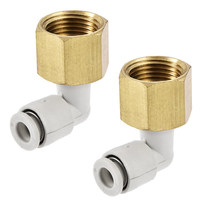 Harfington Uxcell Pneumatic Push to Connect Tube Fittings Elbow 6mm Tube OD x 3/8PT Female 2Pcs