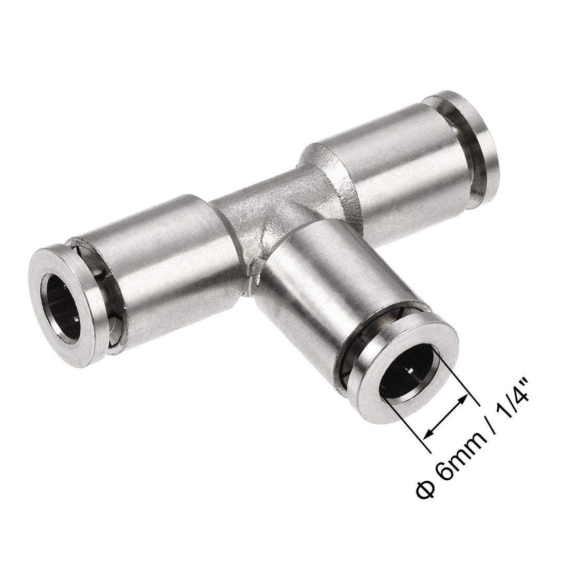 uxcell Uxcell Tee Push to Connect Tube Fittings 6mm OD Push Lock Nickel Plated Copper 2Pcs