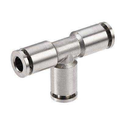 Harfington Uxcell Tee Push to Connect Tube Fittings 6mm OD Push Lock Nickel Plated Copper 2Pcs