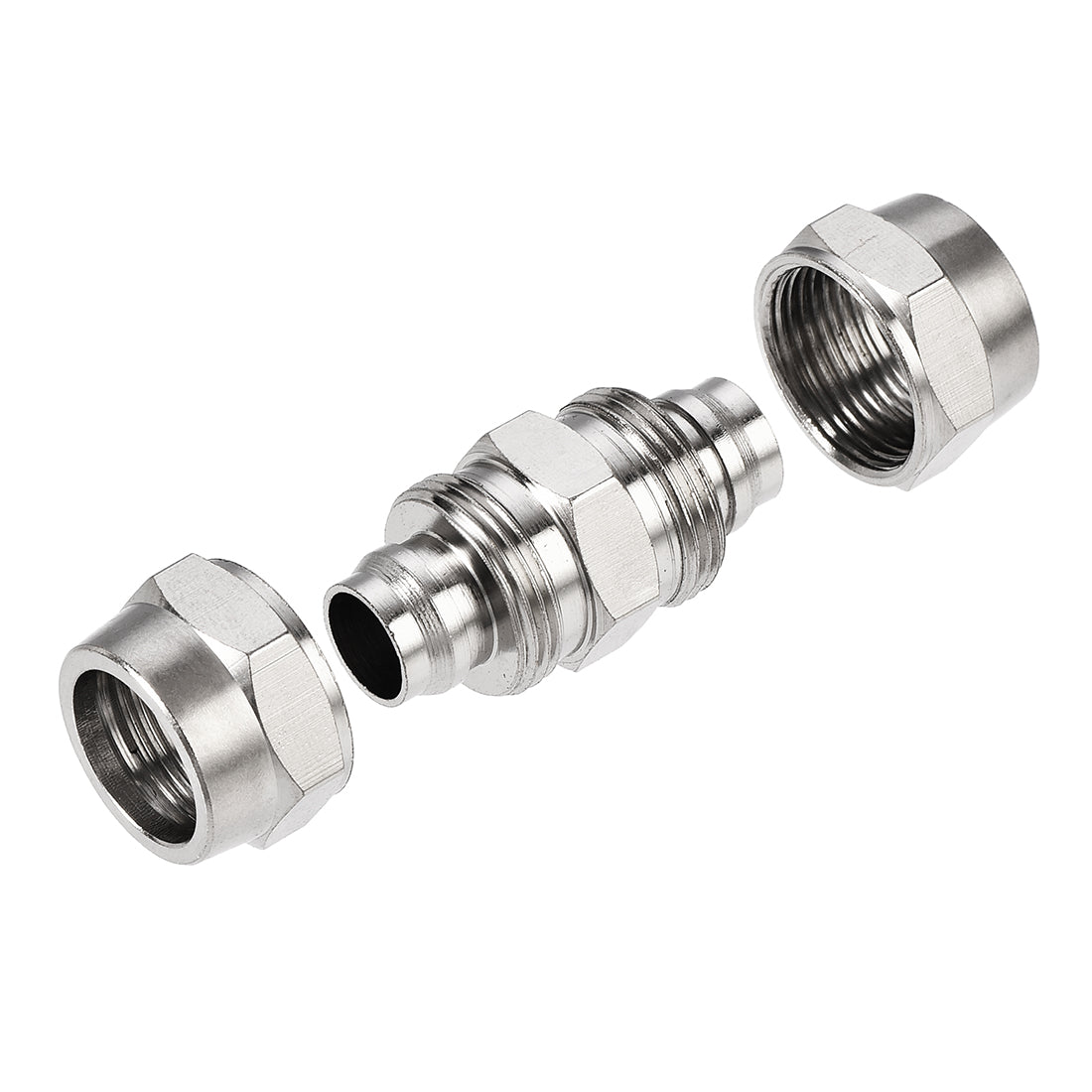 uxcell Uxcell Compression Tube Fitting Nickel Plating for 12mm Pneumatic Hose Tube 2pcs