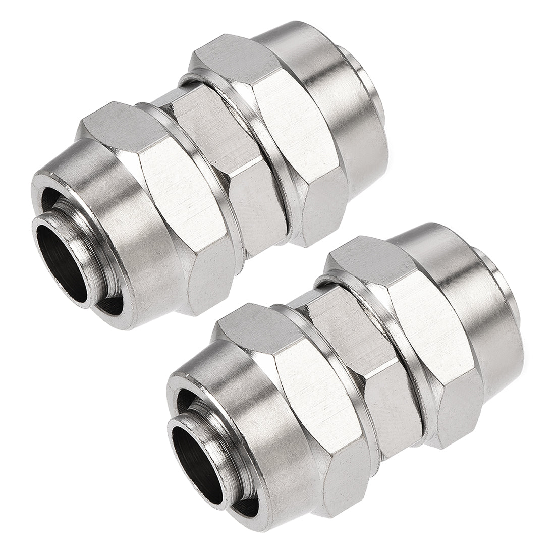 uxcell Uxcell Compression Tube Fitting Nickel Plating for 12mm Pneumatic Hose Tube 2pcs