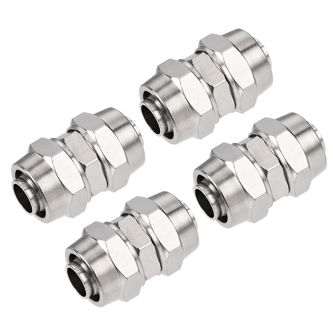uxcell Uxcell Compression Tube Fitting Nickel Plating for 12mm Pneumatic Hose Tube 4pcs