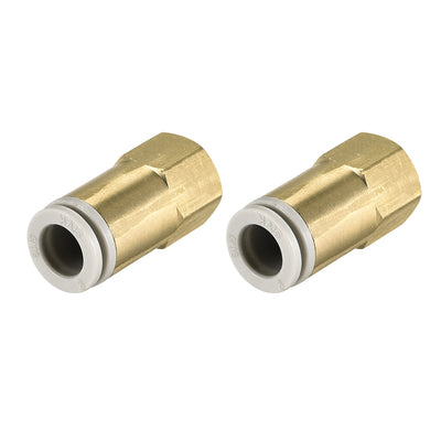 Harfington Uxcell Push to Connect Tube Fittings 8mm Tube OD x 1/8 PT Female Golden Tone 2Pcs