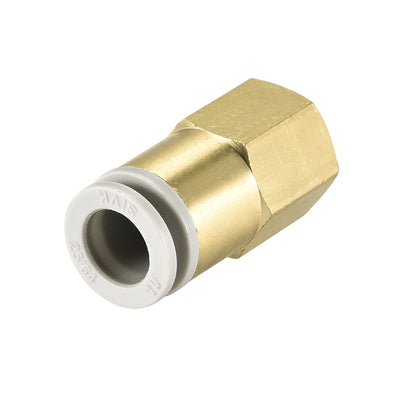 Harfington Uxcell Push to Connect Tube Fittings 10mm Tube OD x 1/4 PT Female Golden Tone
