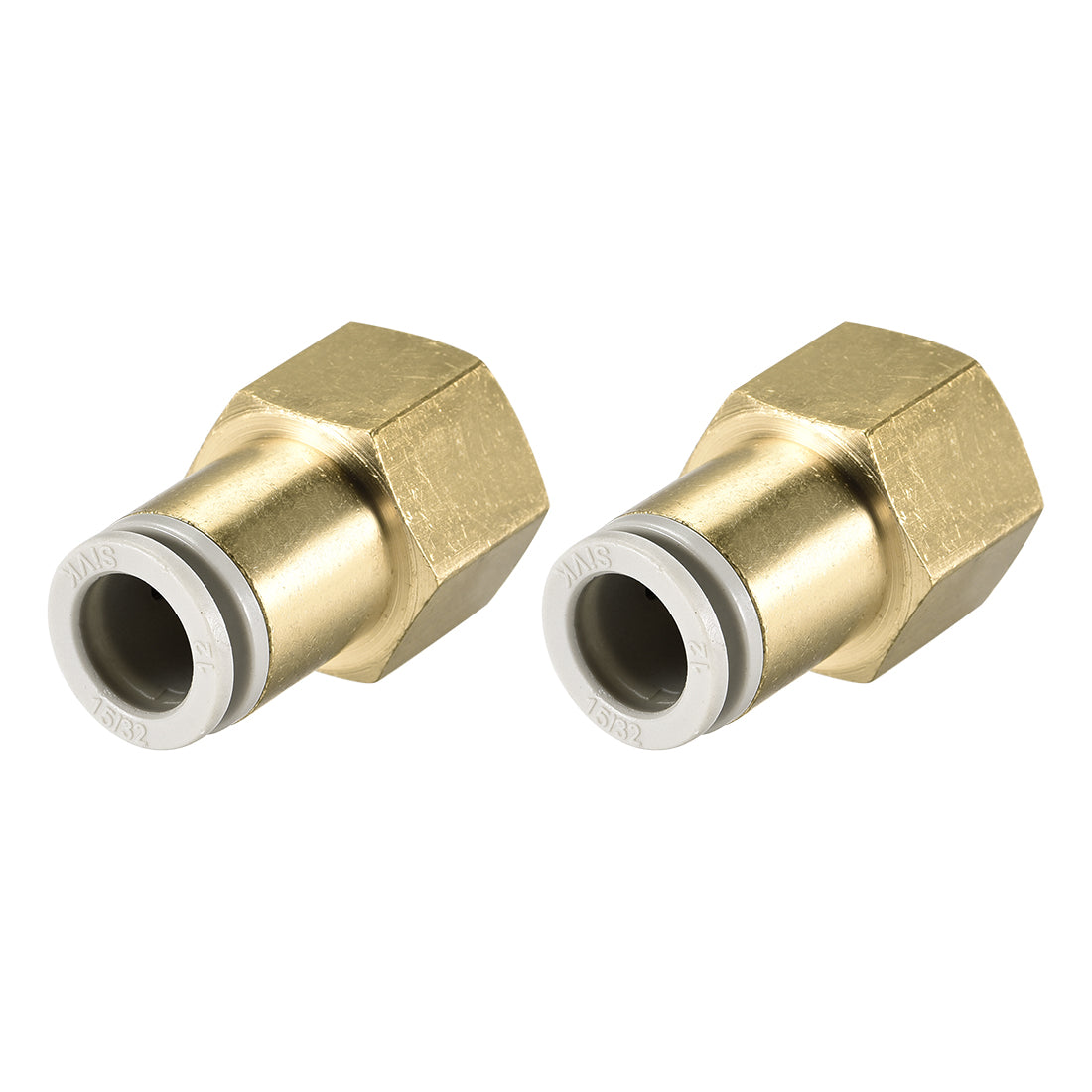 uxcell Uxcell Push to Connect Tube Fittings 12mm Tube OD x 1/2 PT Female Golden Tone 2Pcs