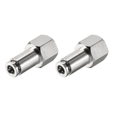 Harfington Uxcell Push to Connect Tube Fittings 4mm Tube OD x 1/8 PT Female Straight Pneumatic Connector Pipe Fitting Silver Tone 2Pcs