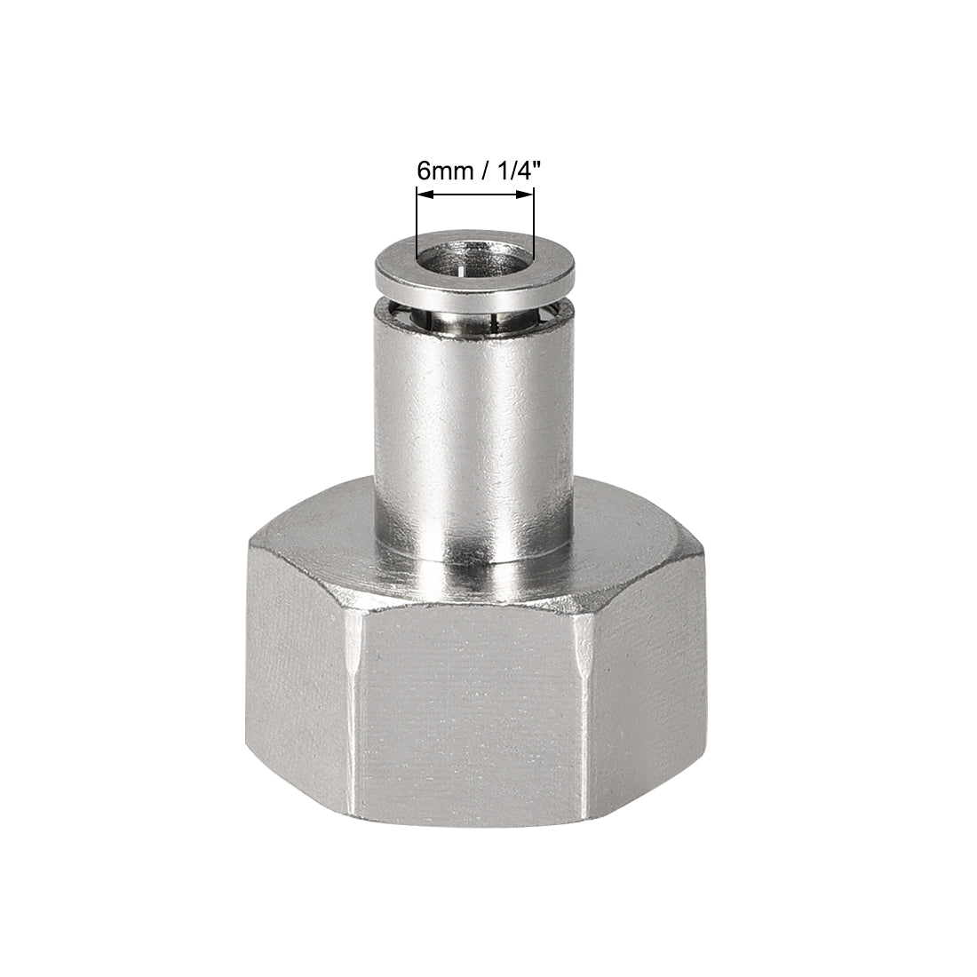 uxcell Uxcell Push to Connect Tube Fittings 6mm Tube OD x 1/2 PT Female Silver Tone 2Pcs