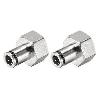 uxcell Uxcell Push to Connect Tube Fittings 8mm Tube OD x 1/2 PT Female Silver Tone 2Pcs