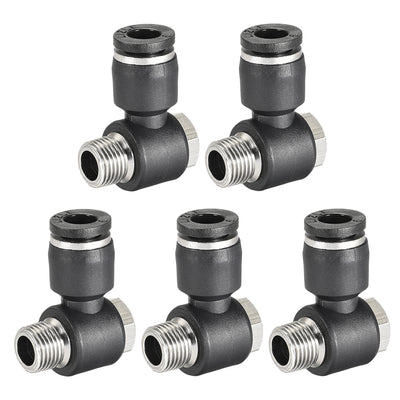 Harfington Uxcell Pneumatic Push to Connect Tube Fitting 6mm Tube to 1/8NPT Male Thread Elbow 5Pcs