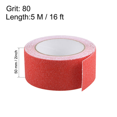 Harfington Uxcell Anti Slip Traction Grip Tape, 80 Grit Frosted Surface PVC Warning Tape Waterproof for Steps, 16 Ft x 2 Inch(LxW) Red