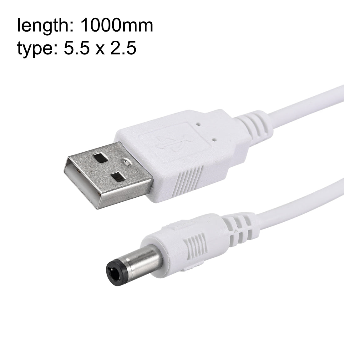 uxcell Uxcell USB 2.0 a Type Male to DC5V Power Plugs Barrel Connector Charge Cable White