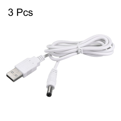 Harfington Uxcell 3Pcs USB 2.0 a Type Male to DC5V Power Plugs Barrel Connector Charge Cable White