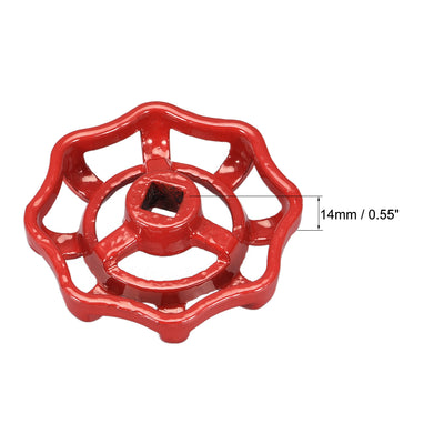 Harfington Uxcell Round Wheel Handle, Square Broach 6x6mm, Wheel OD 51mm Paint Cast Steel Red 4Pcs