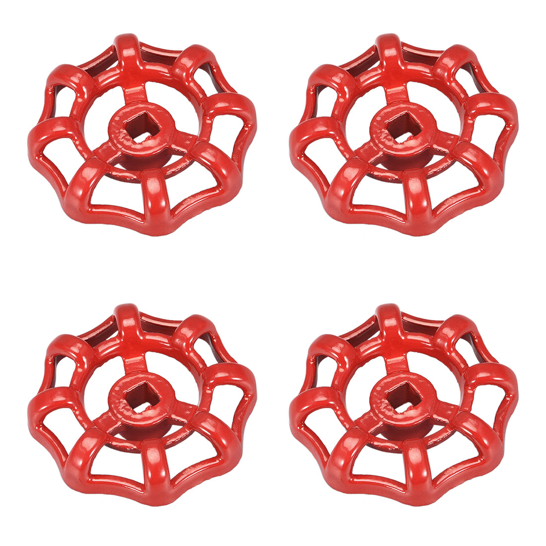 Uxcell Uxcell Round Wheel Handle, Square Broach 6x6mm, Wheel OD 51mm Paint Cast Steel Red 4Pcs