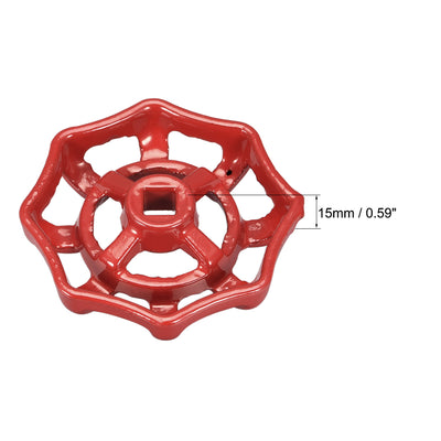 Harfington Uxcell Round Wheel Handle, Square Broach 7x7mm, Wheel OD 63mm Paint Cast Steel Red 4Pcs