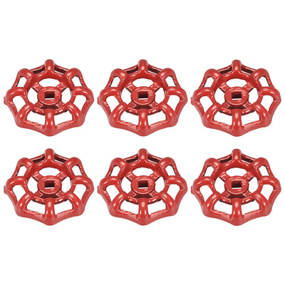 Harfington Uxcell Round Wheel Handle, Square Broach 7x7mm, Wheel OD 63mm Paint Cast Steel Red 6Pcs
