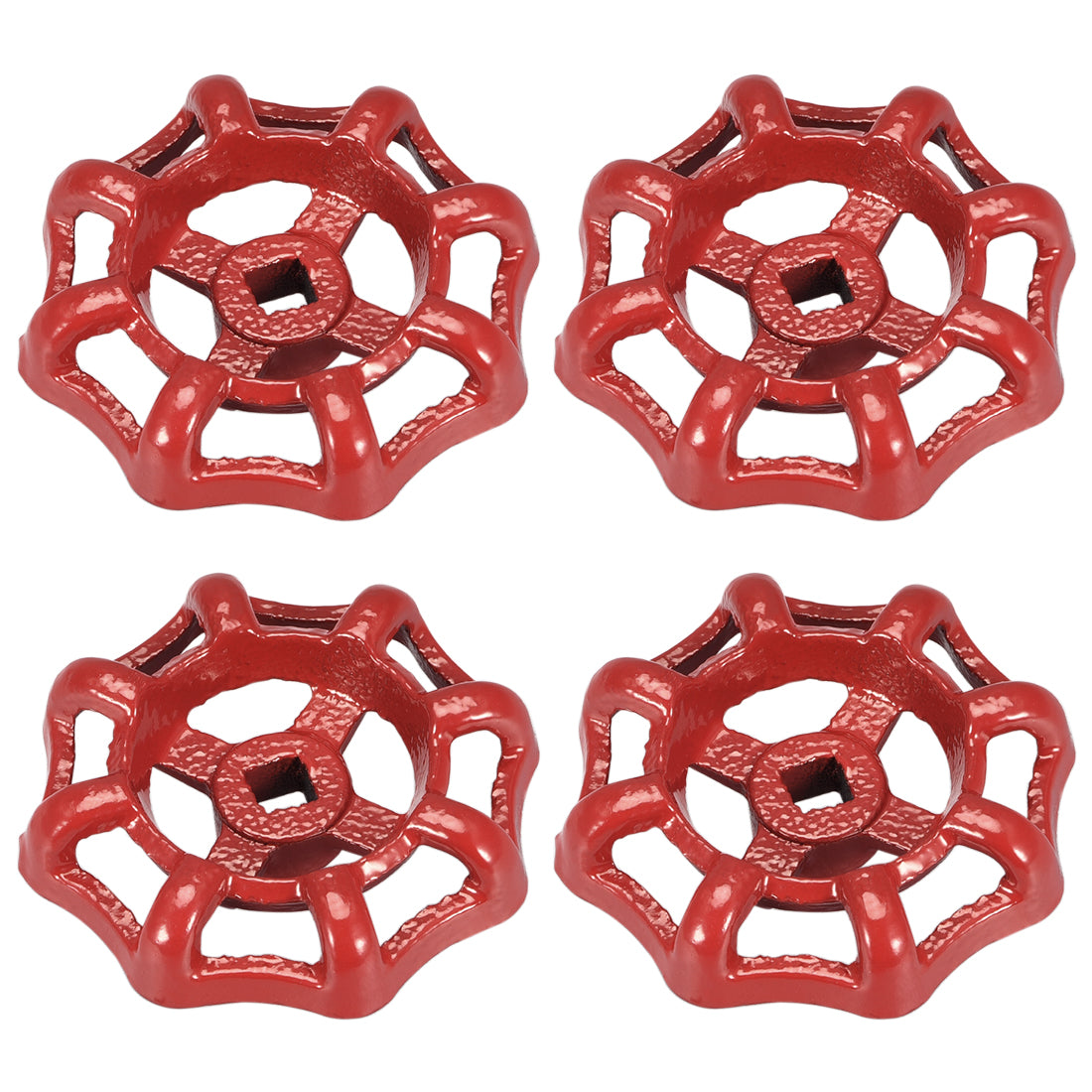 Uxcell Uxcell Round Wheel Handle, Square Broach 7x7mm, Wheel OD 63mm Paint Cast Steel Red 4Pcs