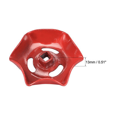 Harfington Uxcell Round Wheel Handle, Square Broach 6x6mm, Wheel OD 56mm Paint Iron Red 2Pcs