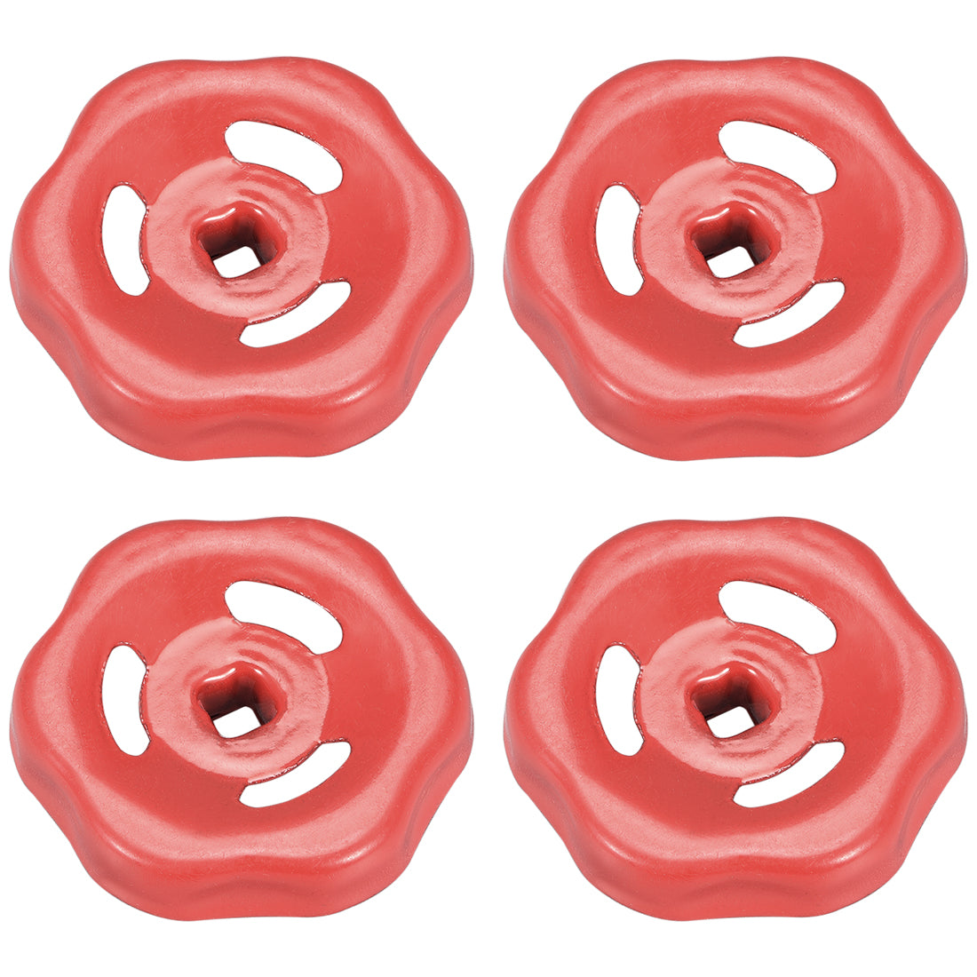 uxcell Uxcell Round Wheel Handle, Square Broach 6x6mm, Wheel OD 50mm Paint Iron Red 4Pcs