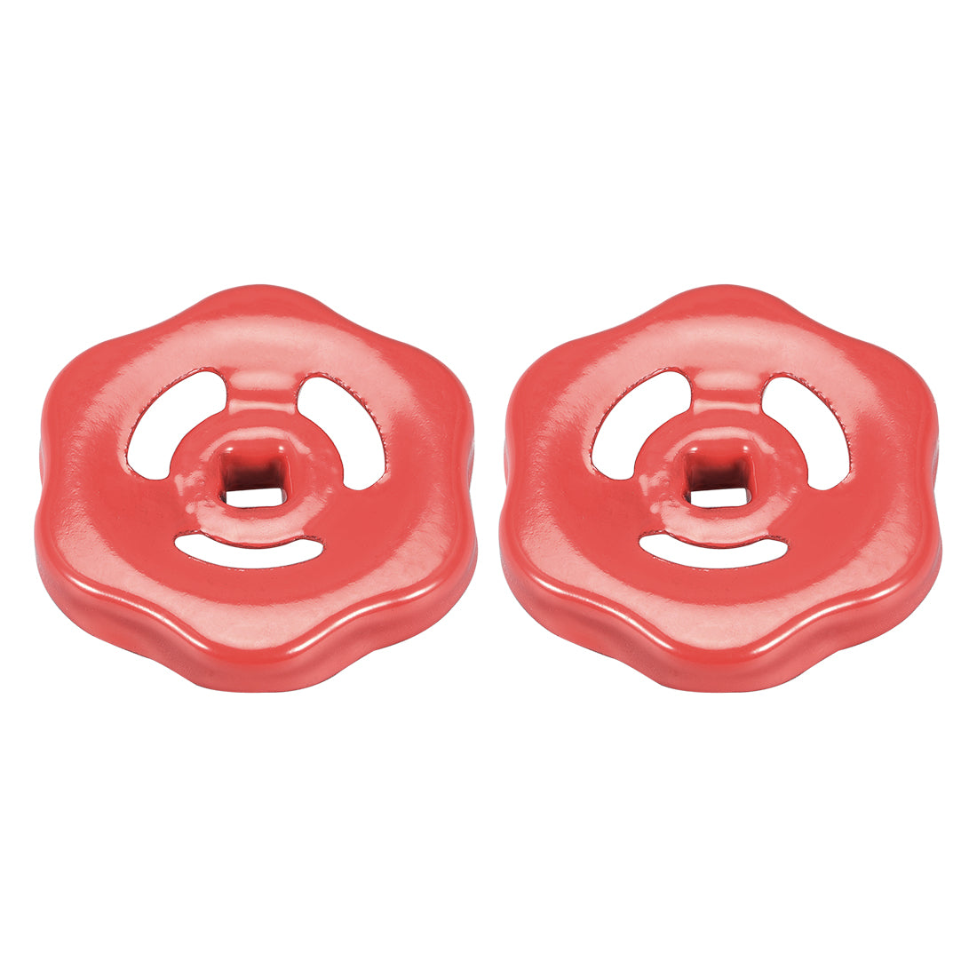 uxcell Uxcell Round Wheel Handle, Square Broach 7x7mm, Wheel OD 61mm Paint Iron Red 2Pcs