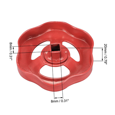 Harfington Uxcell Round Wheel Handle, Square Broach 8x8mm, Wheel OD 79mm Paint Iron Red 1Pcs