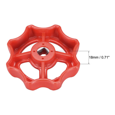 Harfington Uxcell Round Wheel Handle, Square Broach 8x8mm, Wheel OD 74mm ABS Red 4Pcs